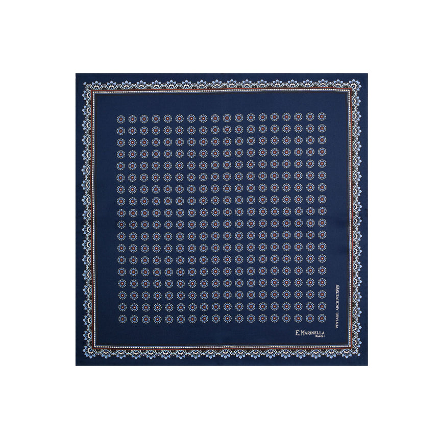 dark_blue_hand_printed_silk_pocket_square_archivio_pattern_1975_fully_open_view