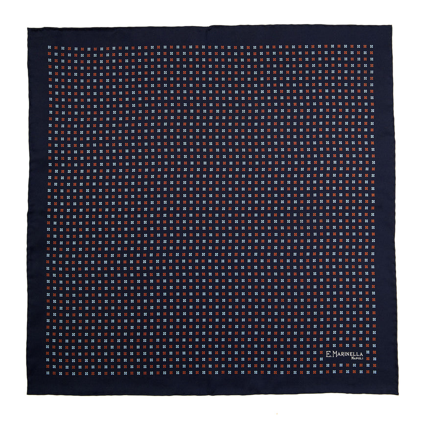 POCHETTE DA TASCHINO IN SETA STAMPATA A MANO BLU SCURO