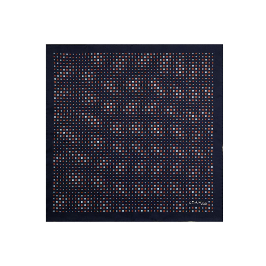 DARK BLUE HAND-PRINTED SILK POCKET SQUARE