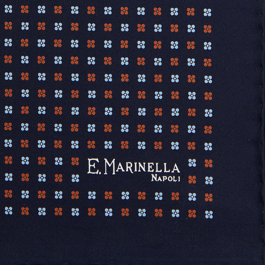 DARK BLUE HAND-PRINTED SILK POCKET SQUARE
