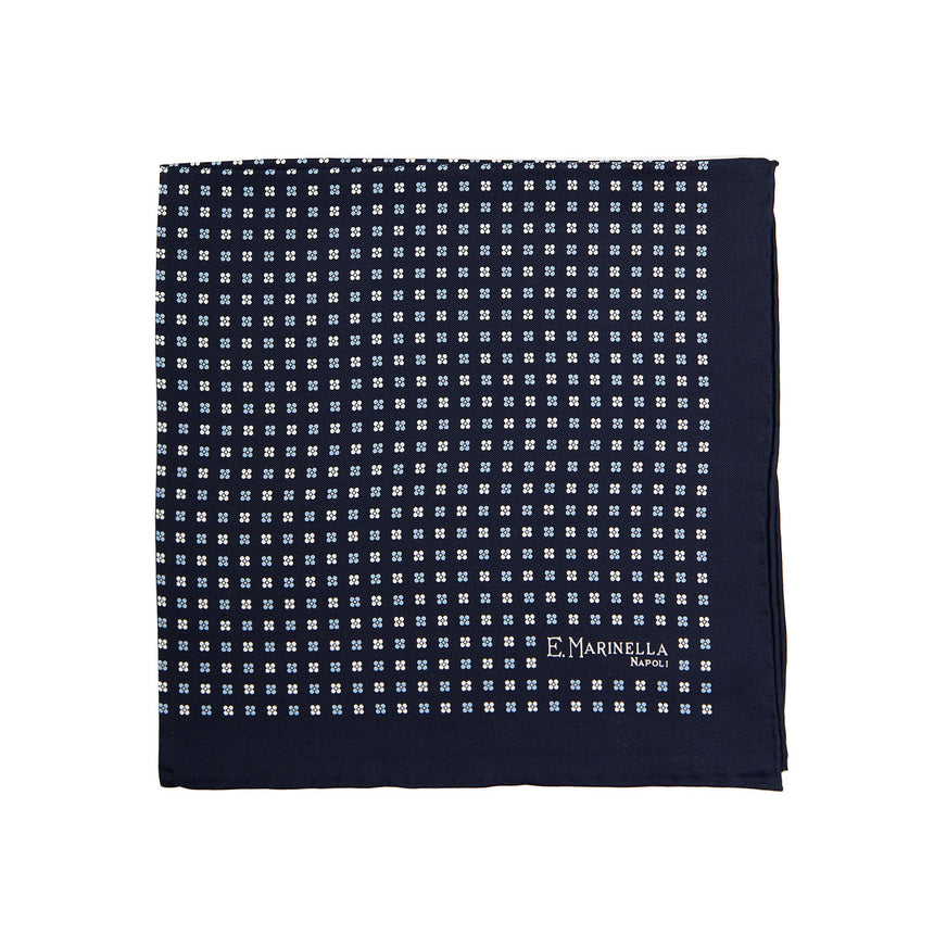 POCHETTE DA TASCHINO IN SETA STAMPATA A MANO BLU SCURO