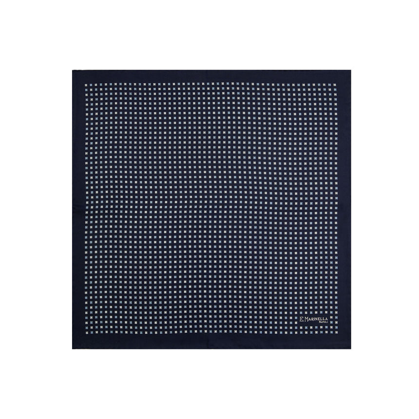 DARK BLUE HAND-PRINTED SILK POCKET SQUARE