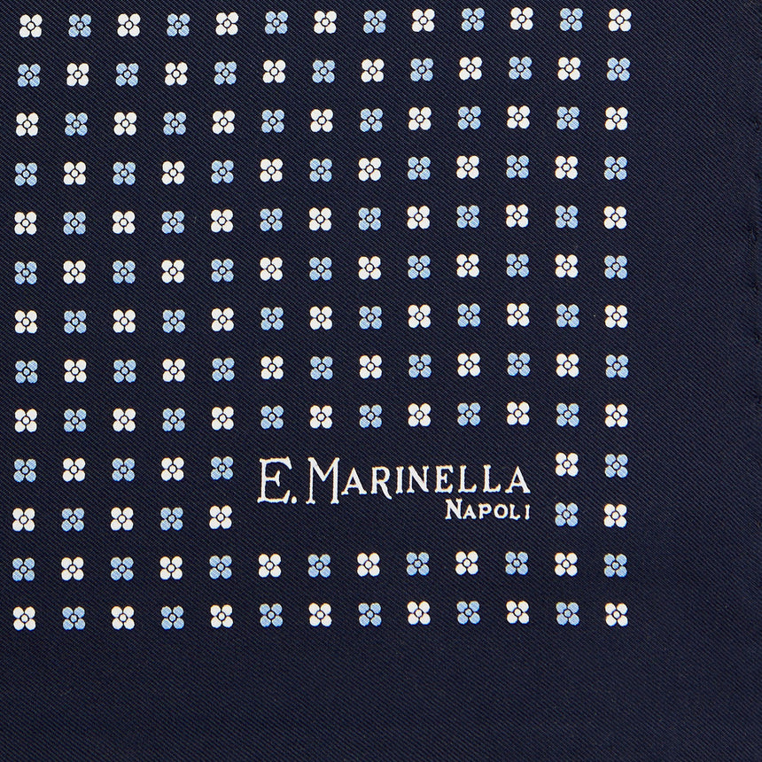 DARK BLUE HAND-PRINTED SILK POCKET SQUARE