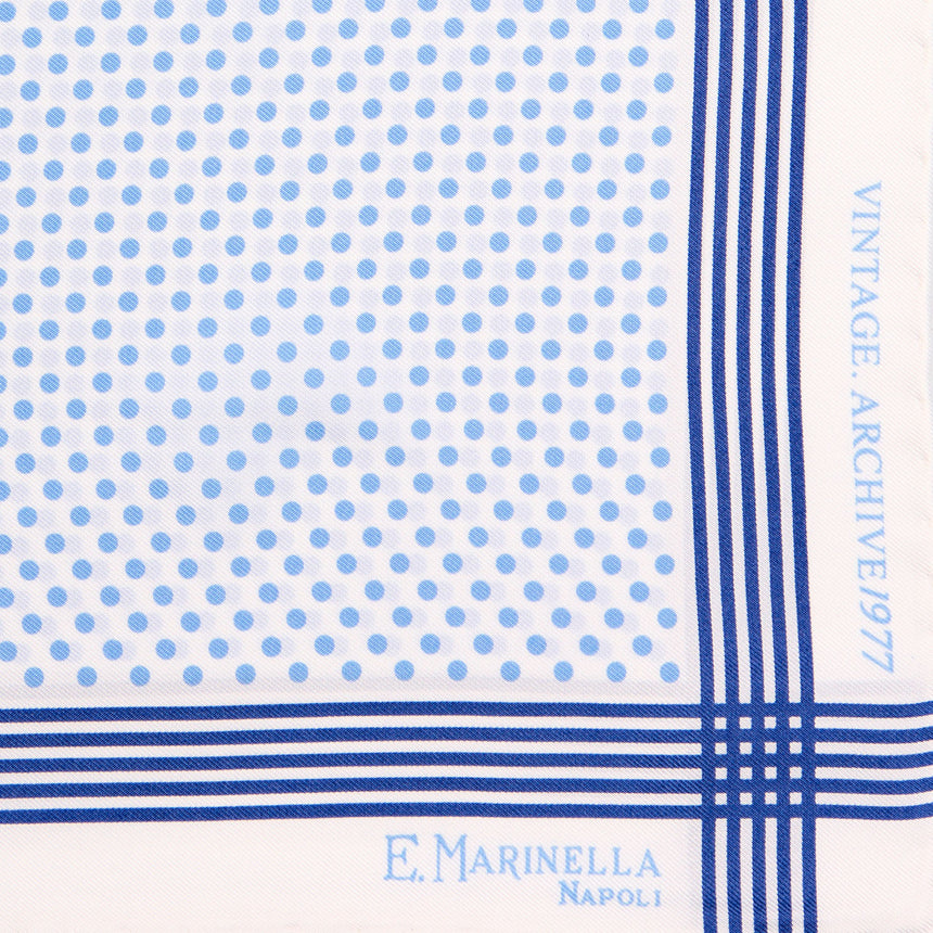WHITE HAND-PRINTED SILK POCKET SQUARE