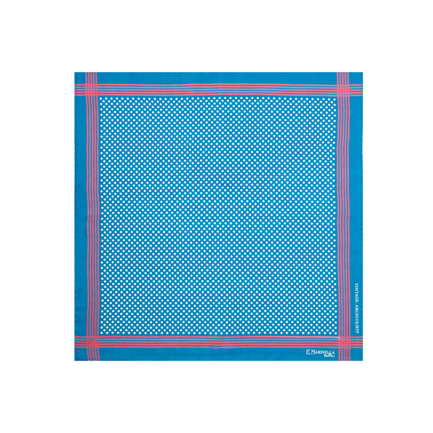 MID BLUE HAND-PRINTED SILK POCKET SQUARE