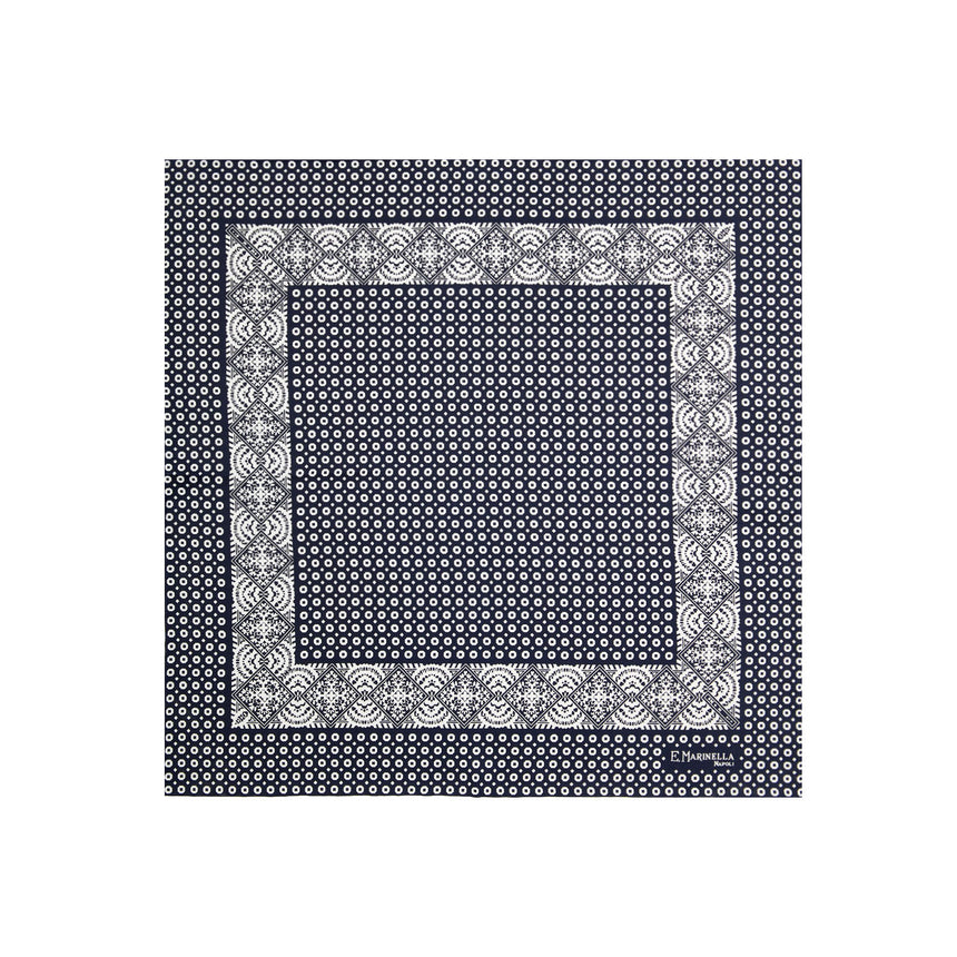POCHETTE DA TASCHINO IN SETA STAMPATA A MANO BLU SCURO