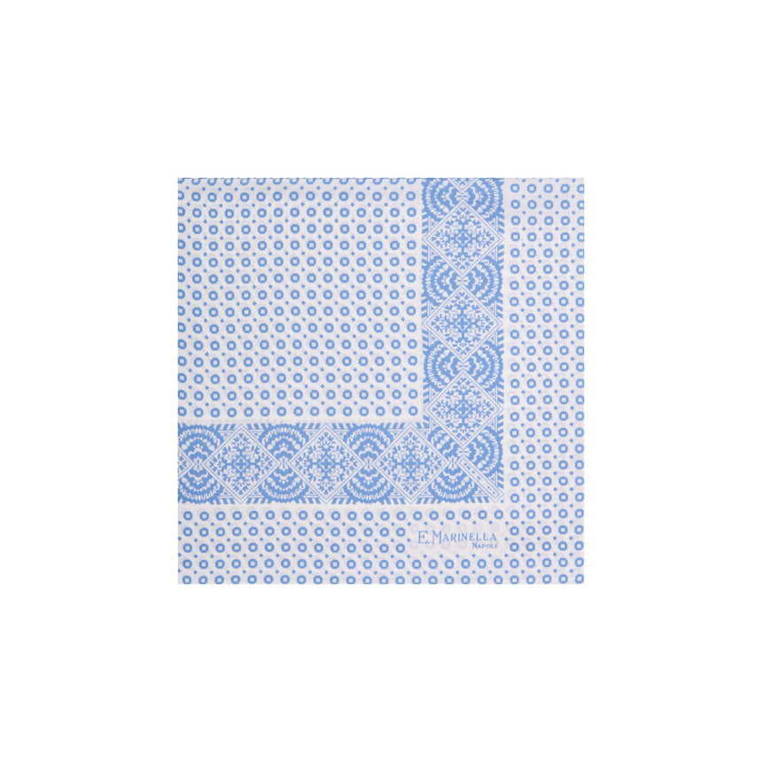 WHITE HAND-PRINTED SILK POCKET SQUARE