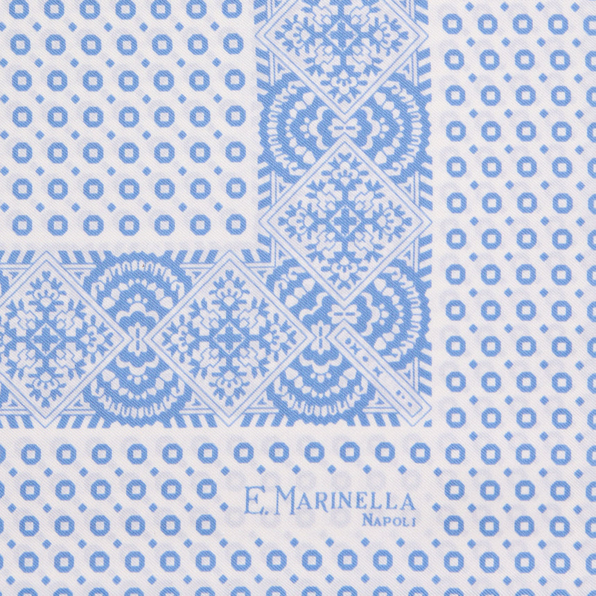 WHITE HAND-PRINTED SILK POCKET SQUARE
