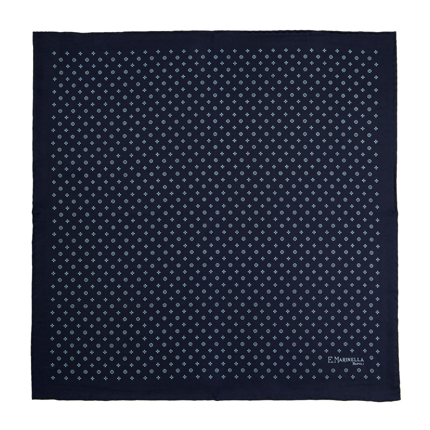 POCHETTE DA TASCHINO IN SETA STAMPATA A MANO BLU SCURO