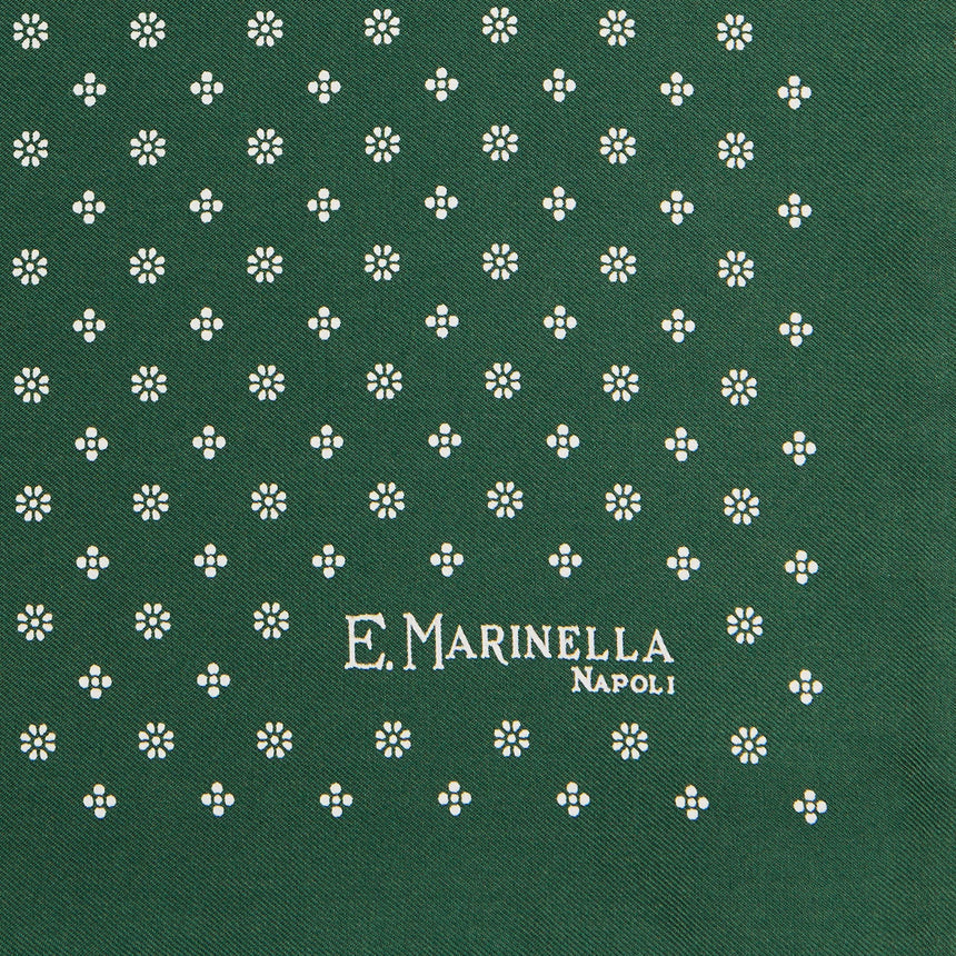 DARK GREEN HAND-PRINTED SILK POCKET SQUARE