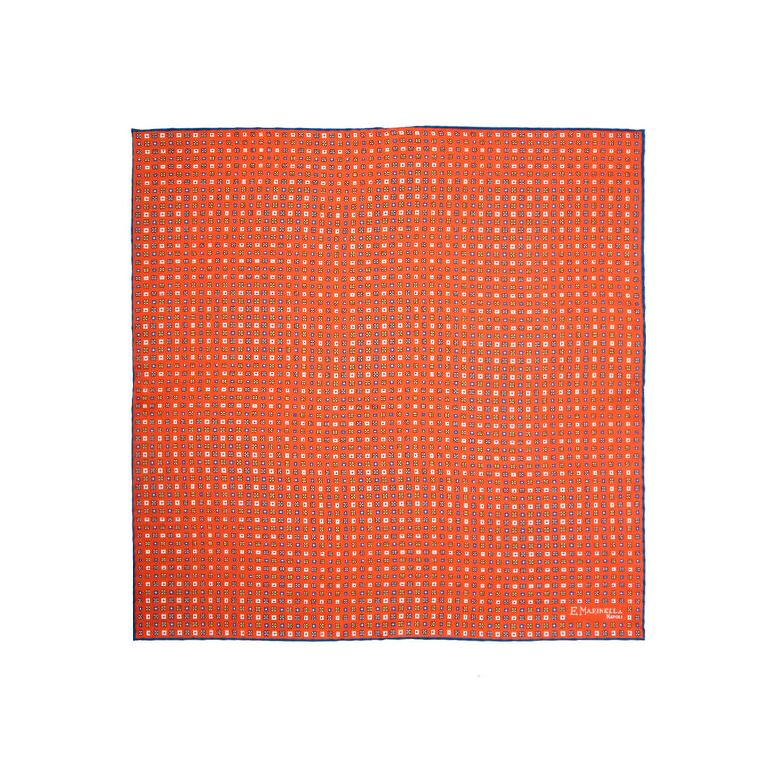 ORANGE HAND-PRINTED SILK POCKET SQUARE