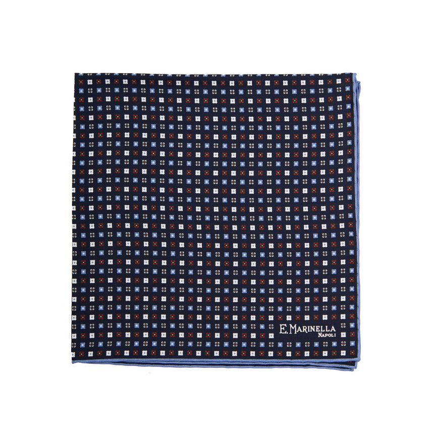 POCHETTE DA TASCHINO IN SETA STAMPATA A MANO BLU SCURO