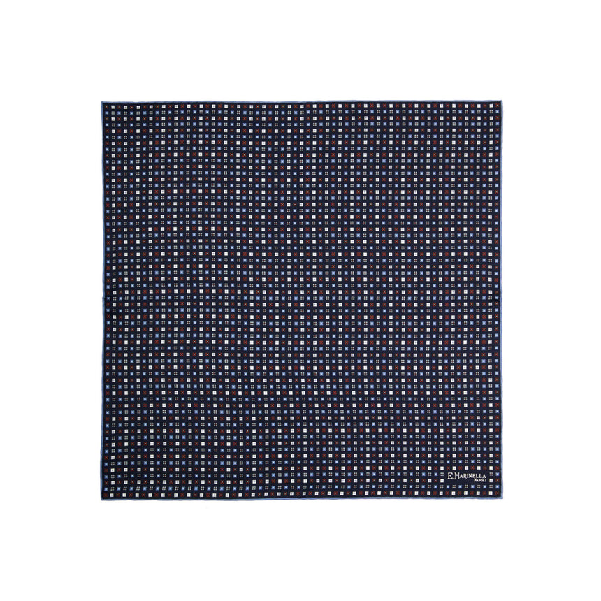 POCHETTE DA TASCHINO IN SETA STAMPATA A MANO BLU SCURO