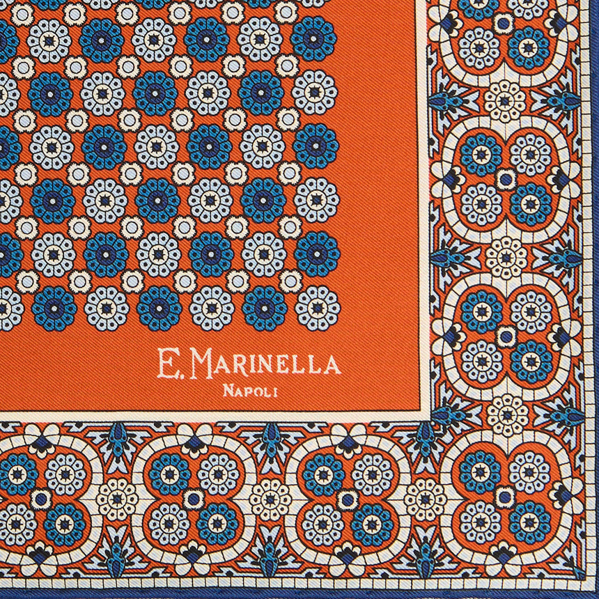 ORANGE HAND-PRINTED SILK POCKET SQUARE