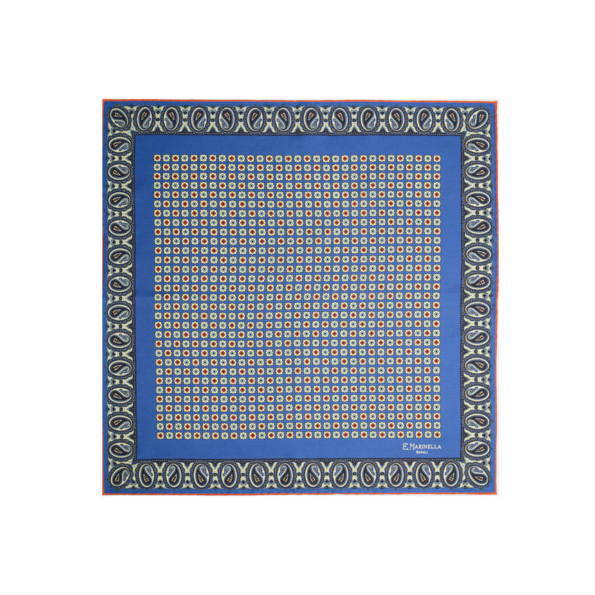 POWDER BLUE HAND-PRINTED SILK POCKET SQUARE