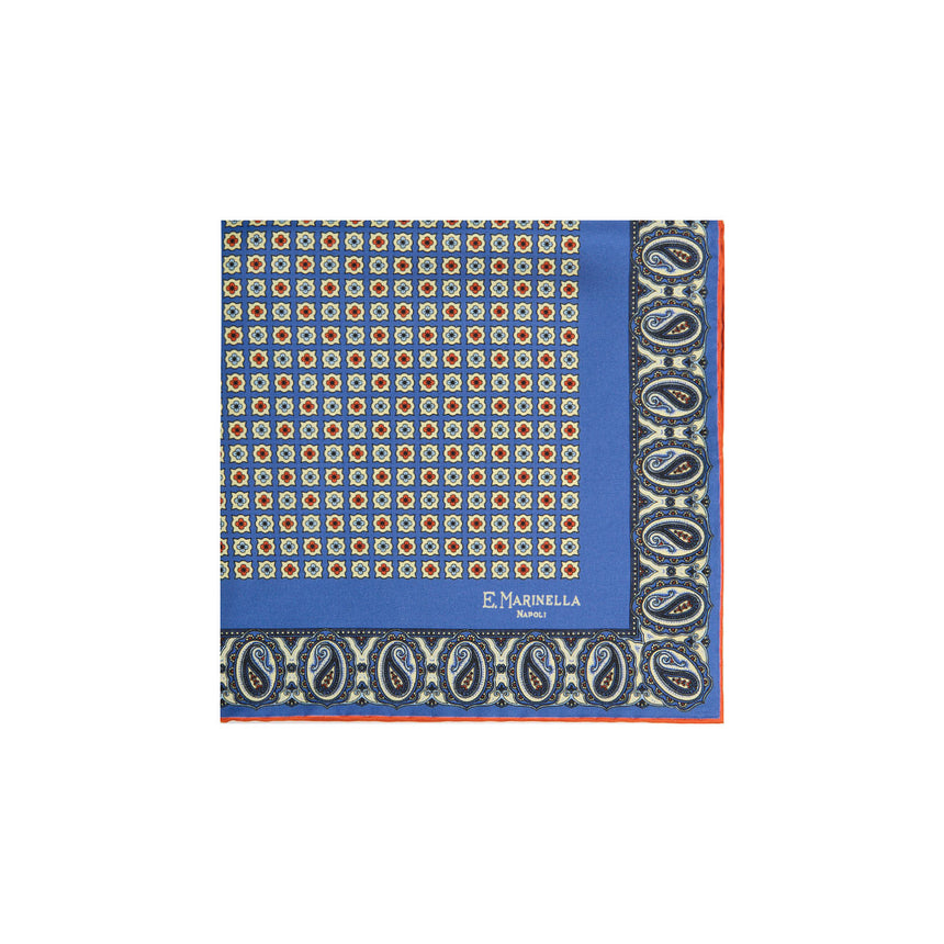 POWDER BLUE HAND-PRINTED SILK POCKET SQUARE