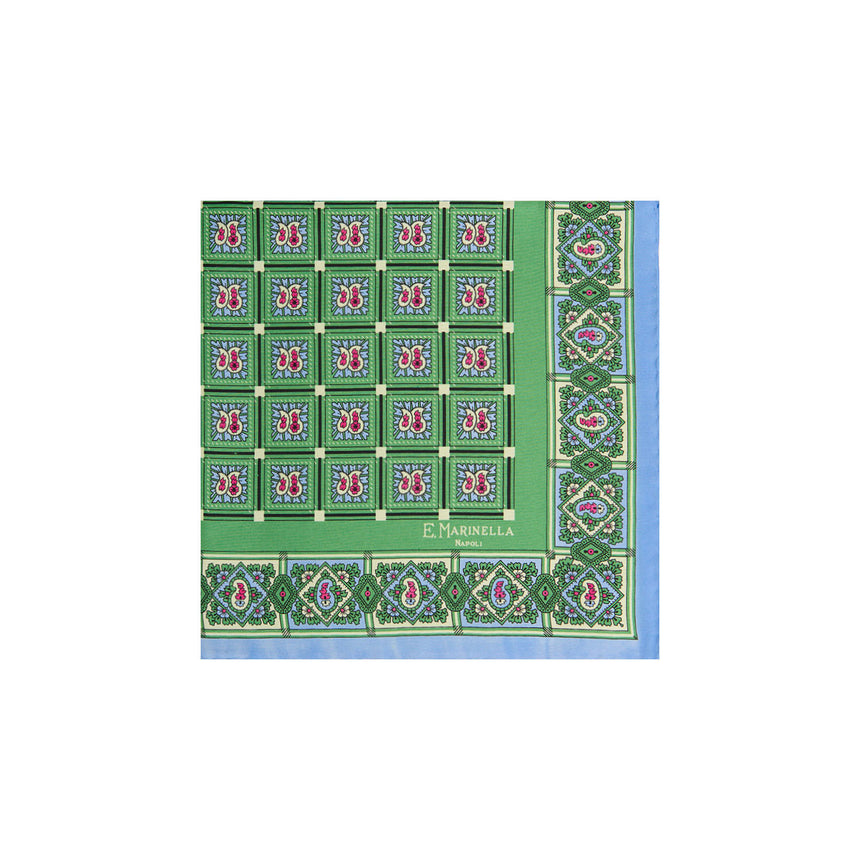 LIGHT GREEN HAND-PRINTED SILK POCKET SQUARE