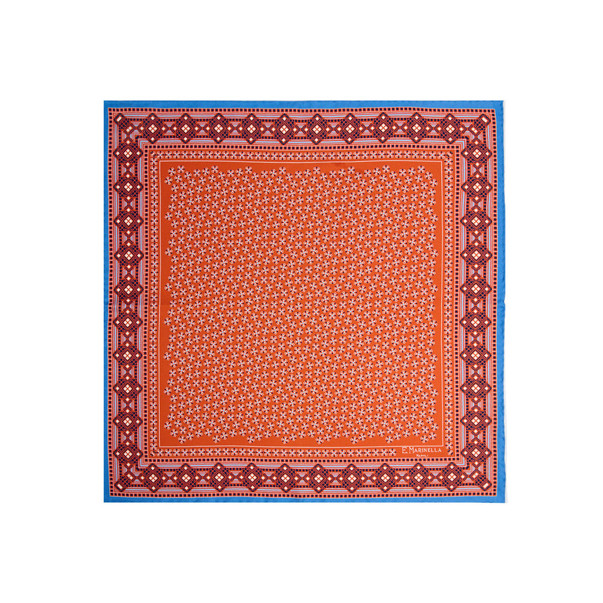 ORANGE HAND-PRINTED SILK POCKET SQUARE