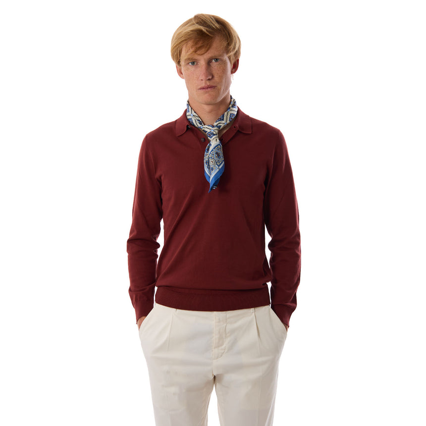 BURGUNDY LONG SLEEVE KNITTED POLO