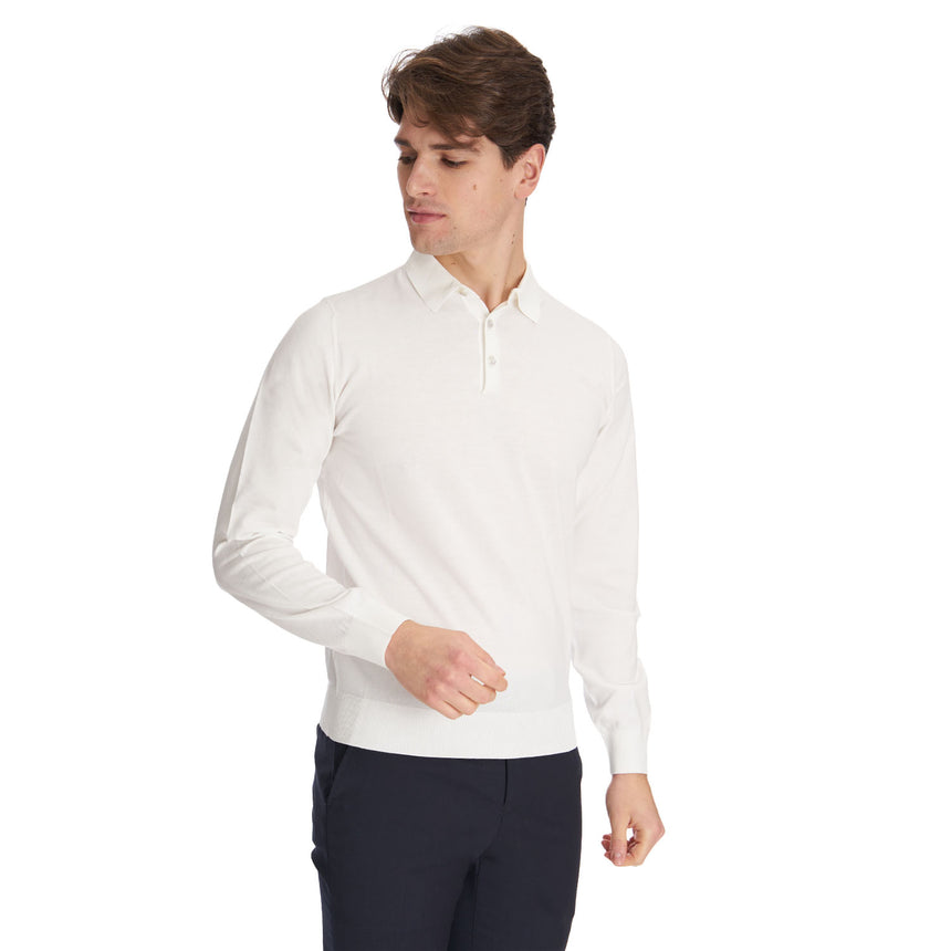 WHITE LONG SLEEVE KNITTED POLO