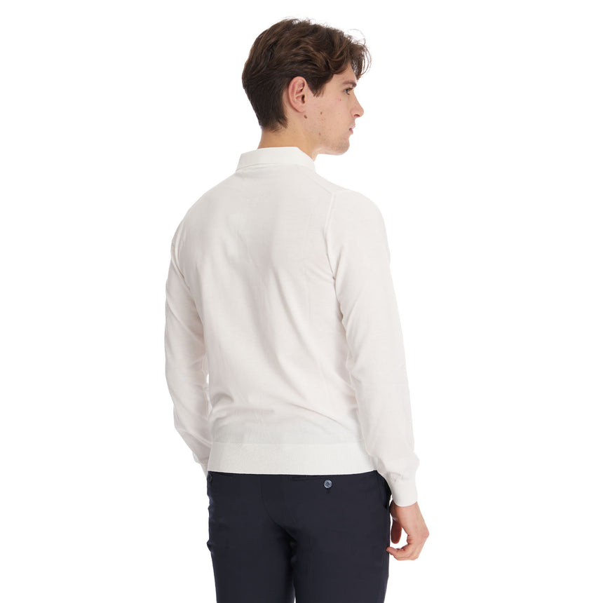 WHITE LONG SLEEVE KNITTED POLO