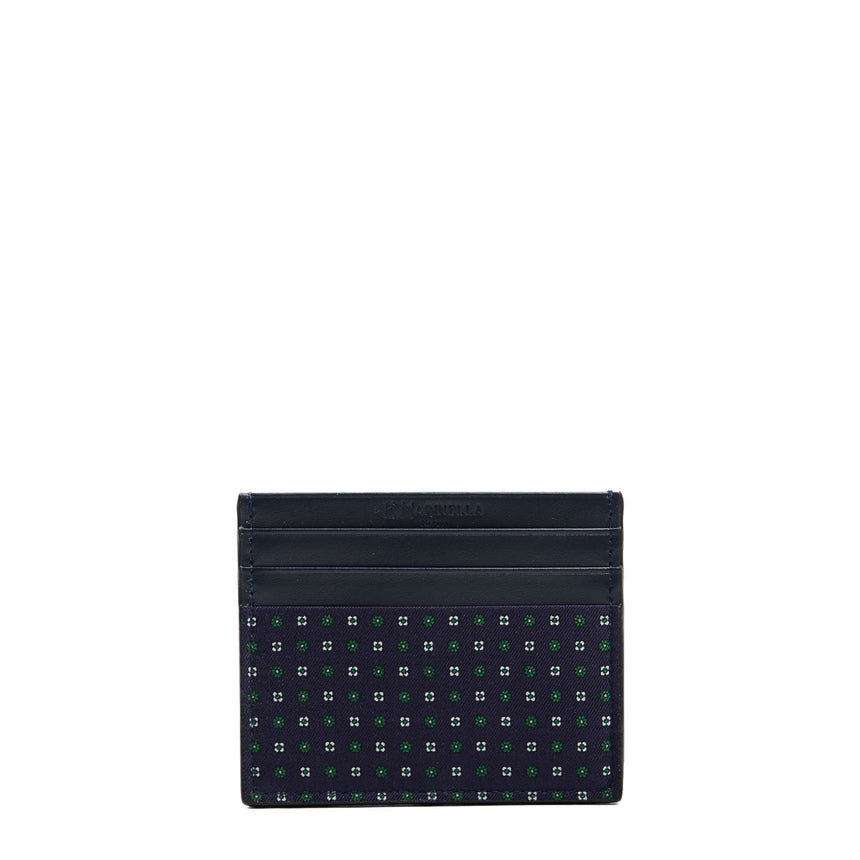 DARK BLUE LEATHER AND SILK CREDIT CARD HOLDER