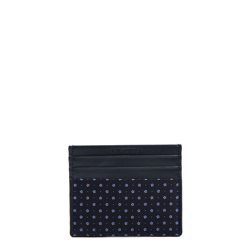 PORTACARTE DI CREDITO SETA E PELLE BLU SCURO