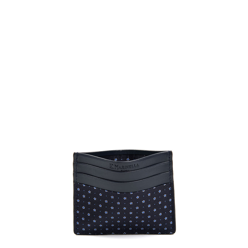 PORTACARTE DI CREDITO SETA E PELLE BLU SCURO