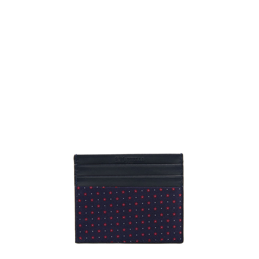 DARK BLUE LEATHER AND SILK CREDIT CARD HOLDER