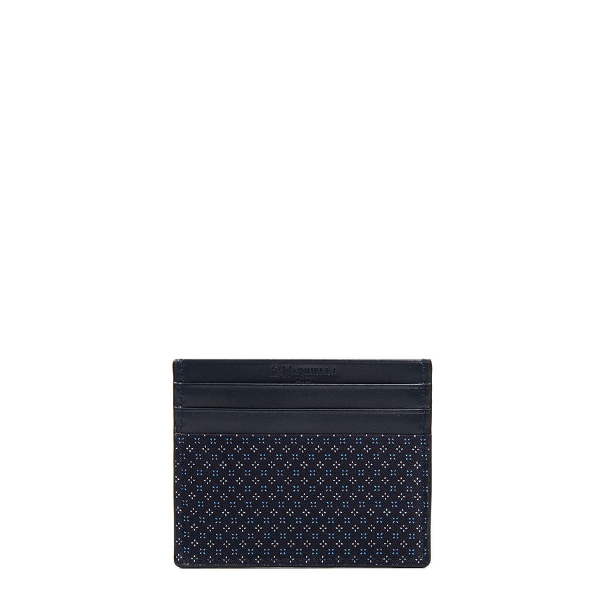 PORTACARTE DI CREDITO SETA E PELLE BLU SCURO