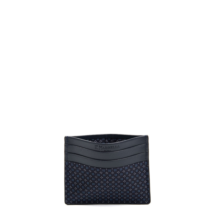 PORTACARTE DI CREDITO SETA E PELLE BLU SCURO