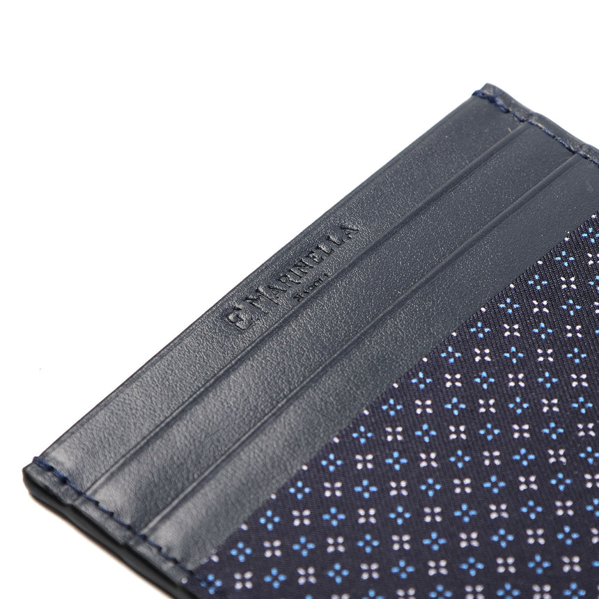 PORTACARTE DI CREDITO SETA E PELLE BLU SCURO