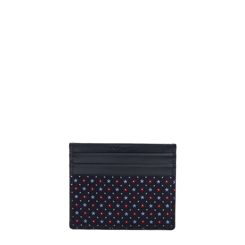 DARK BLUE LEATHER AND SILK CREDIT CARD HOLDER