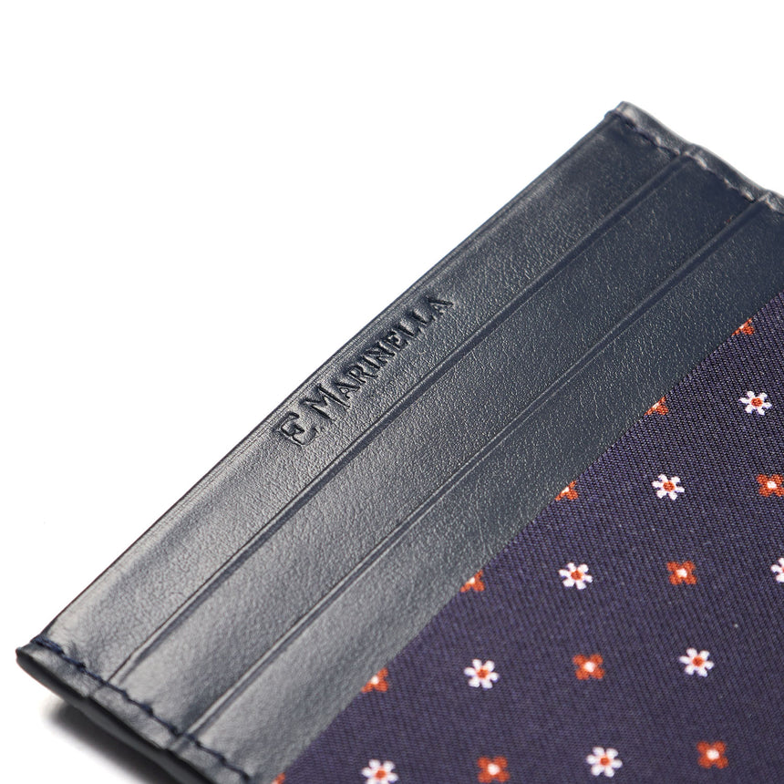 PORTACARTE DI CREDITO SETA E PELLE BLU SCURO