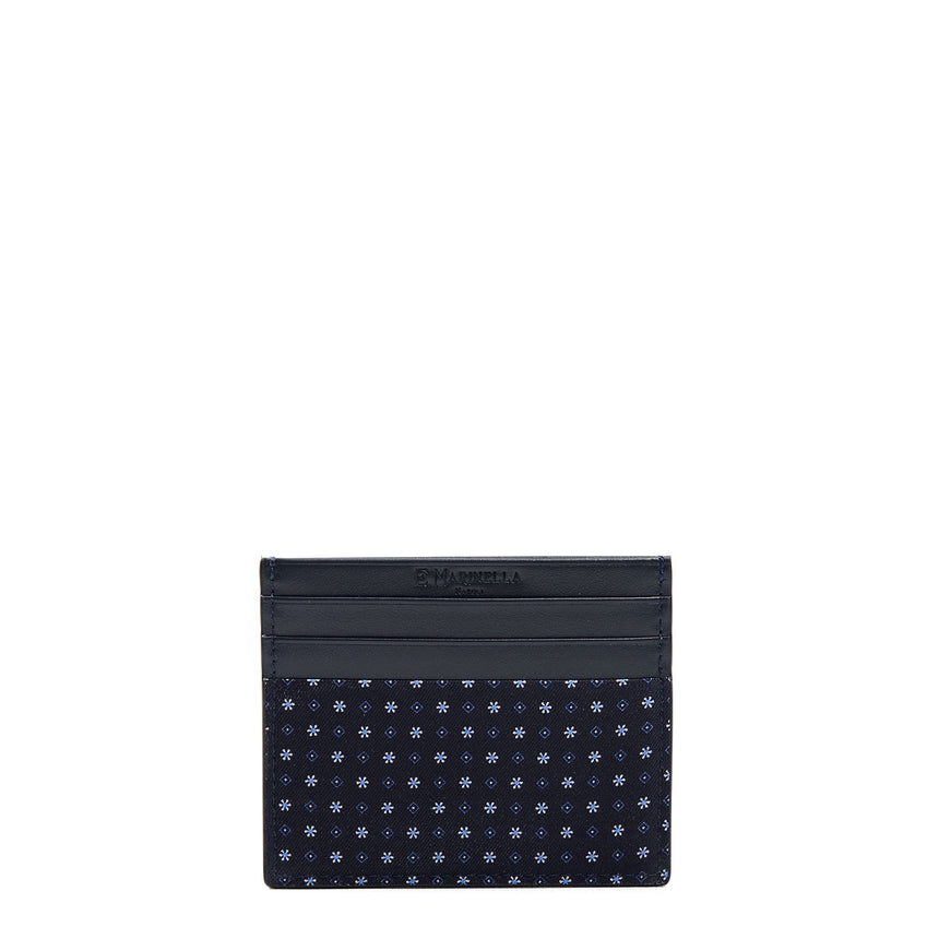 PORTACARTE DI CREDITO SETA E PELLE BLU SCURO