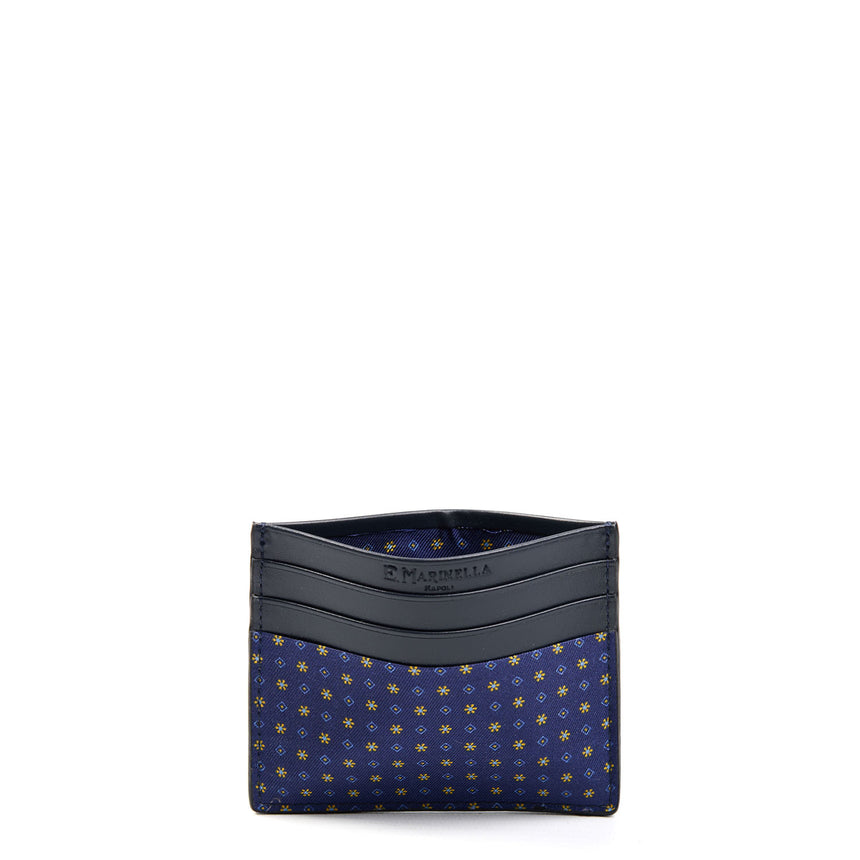 PORTACARTE DI CREDITO SETA E PELLE BLU SCURO