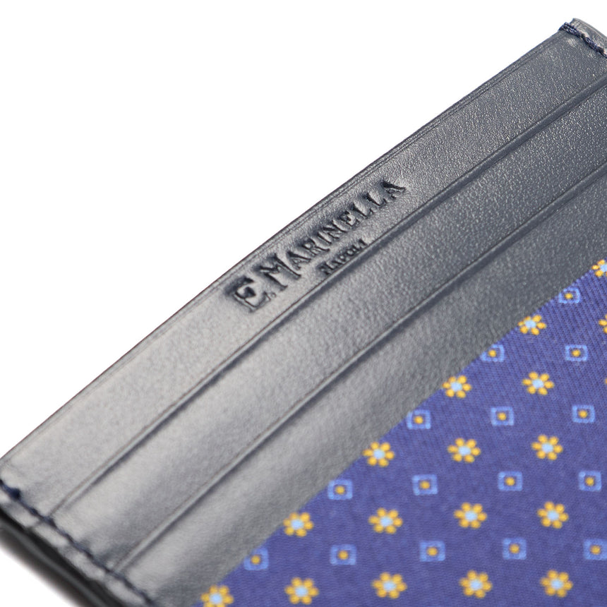PORTACARTE DI CREDITO SETA E PELLE BLU SCURO