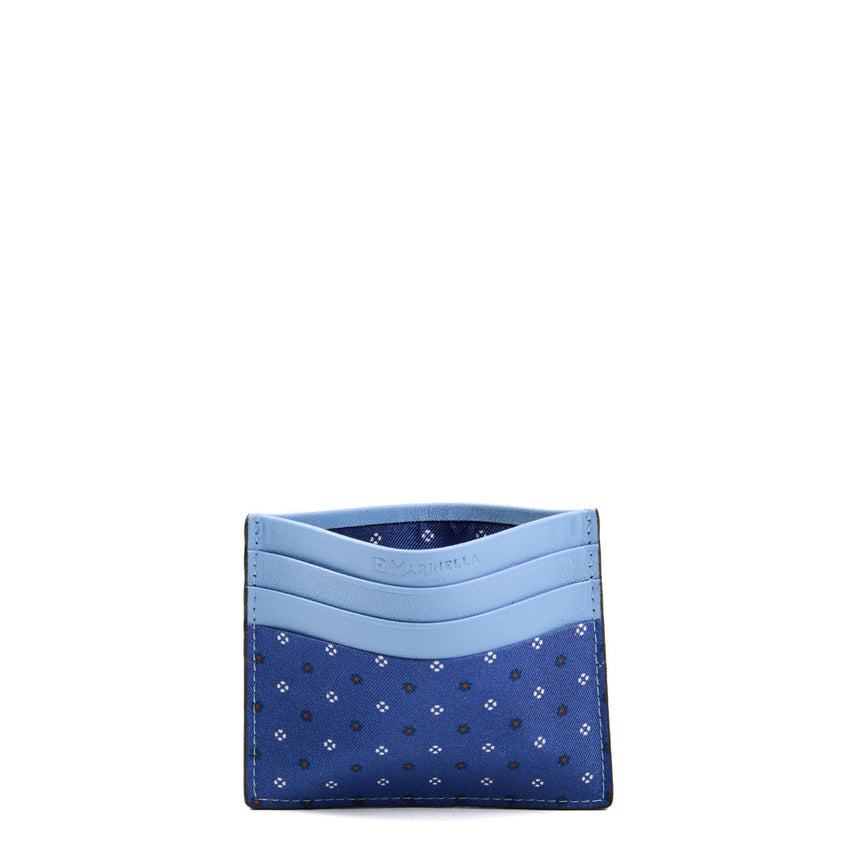 PORTACARTE DI CREDITO SETA E PELLE AZZURRO POLVERE