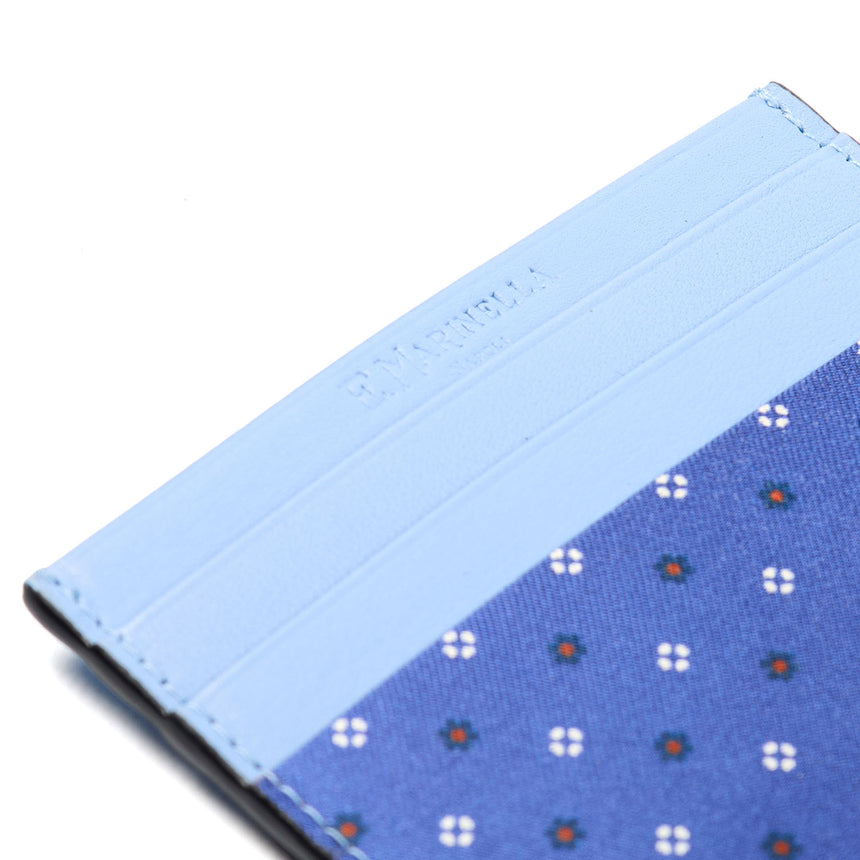 PORTACARTE DI CREDITO SETA E PELLE AZZURRO POLVERE