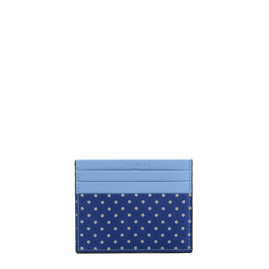 PORTACARTE DI CREDITO SETA E PELLE AZZURRO POLVERE