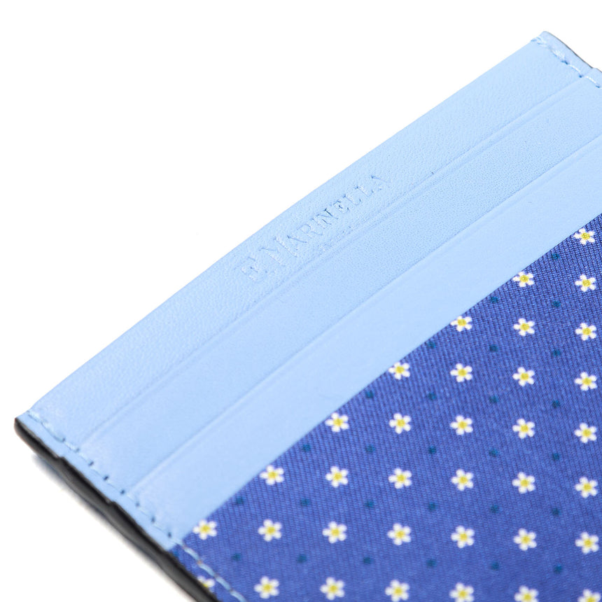 PORTACARTE DI CREDITO SETA E PELLE AZZURRO POLVERE