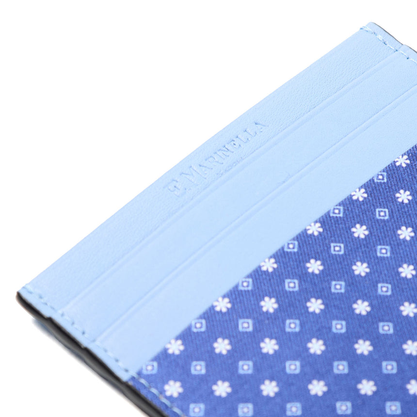 PORTACARTE DI CREDITO SETA E PELLE AZZURRO POLVERE