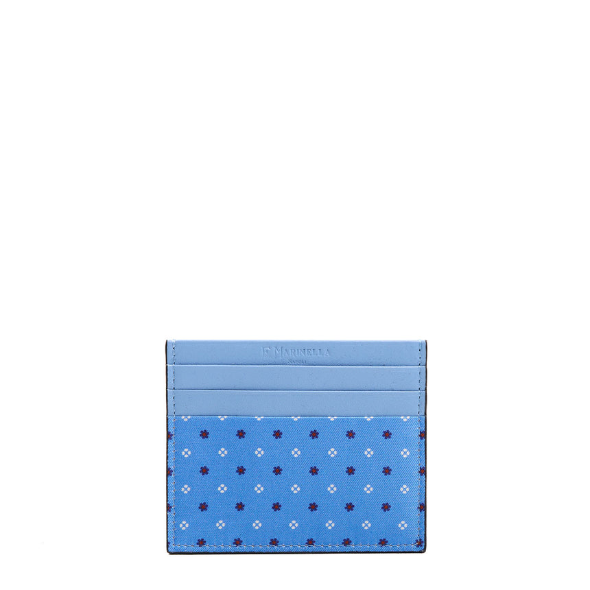 PORTACARTE DI CREDITO SETA E PELLE AZZURRO