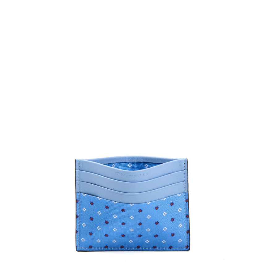 PORTACARTE DI CREDITO SETA E PELLE AZZURRO