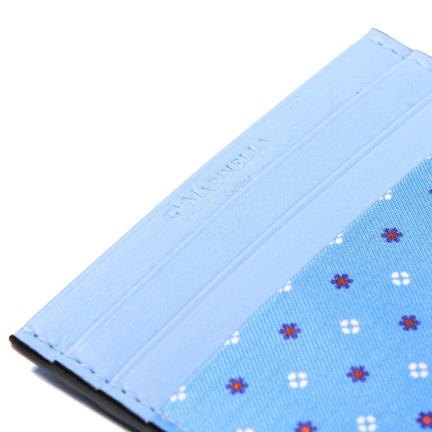 PORTACARTE DI CREDITO SETA E PELLE AZZURRO