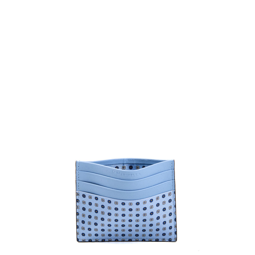 PORTACARTE DI CREDITO SETA E PELLE AZZURRO