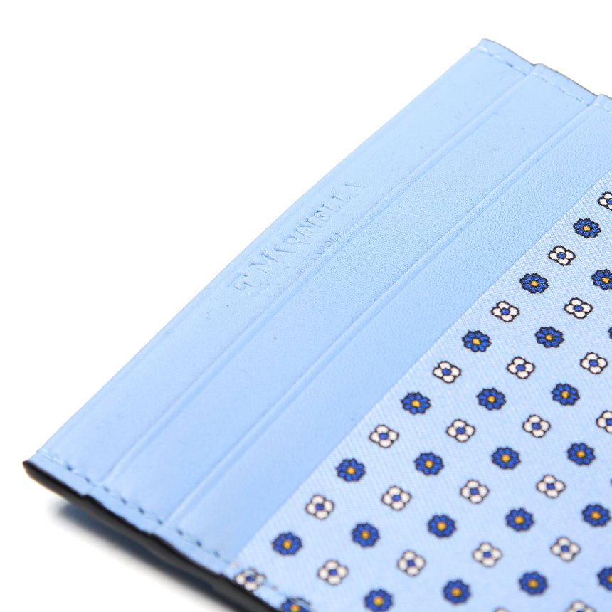 PORTACARTE DI CREDITO SETA E PELLE AZZURRO