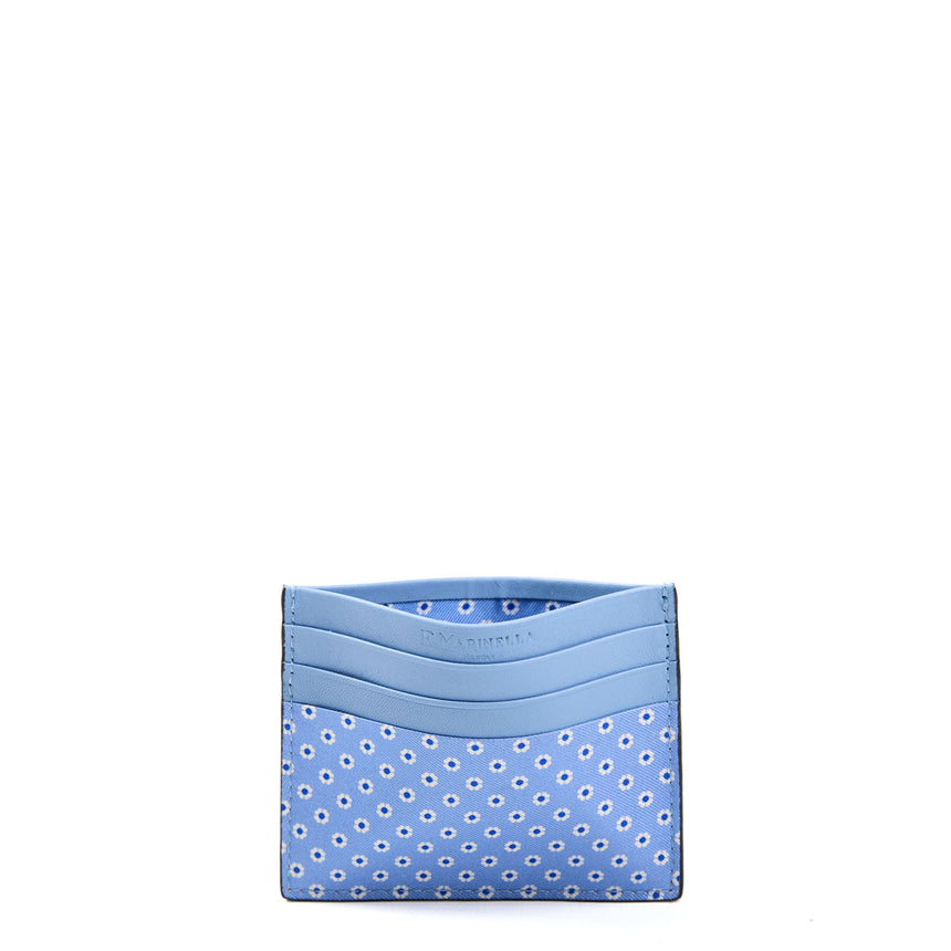 PORTACARTE DI CREDITO SETA E PELLE AZZURRO