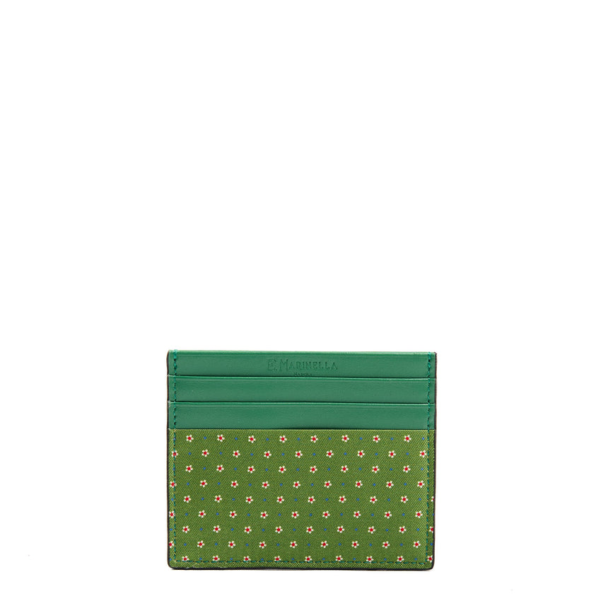 PORTACARTE DI CREDITO SETA E PELLE VERDE CHIARO