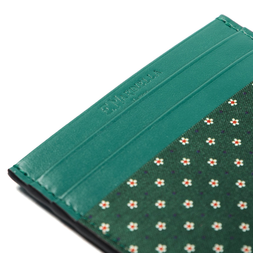 PORTACARTE DI CREDITO SETA E PELLE VERDE SCURO